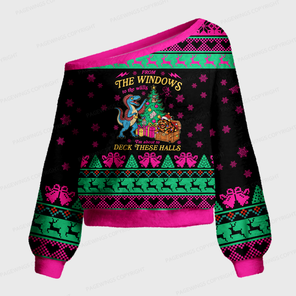 Pagewings Christmas Bookish Off Shoulder Ugly Knit Sweater