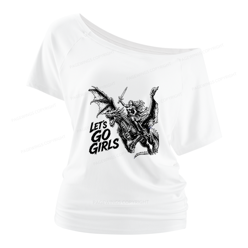 Pagewings Woman Dragon Rider Women Off Shoulder T-shirts