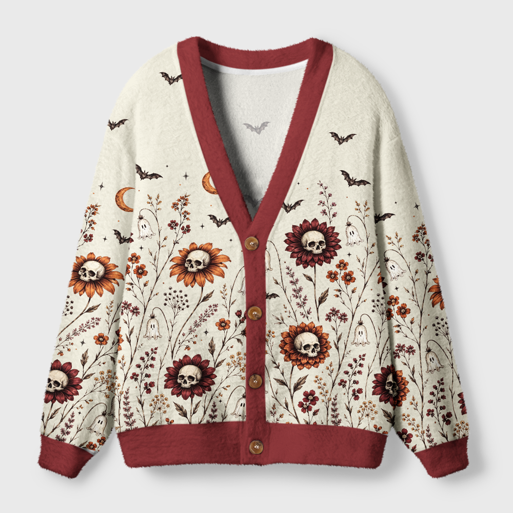 Pagewings Skull Flower Light Knit Unisex Cardigan Sweaters