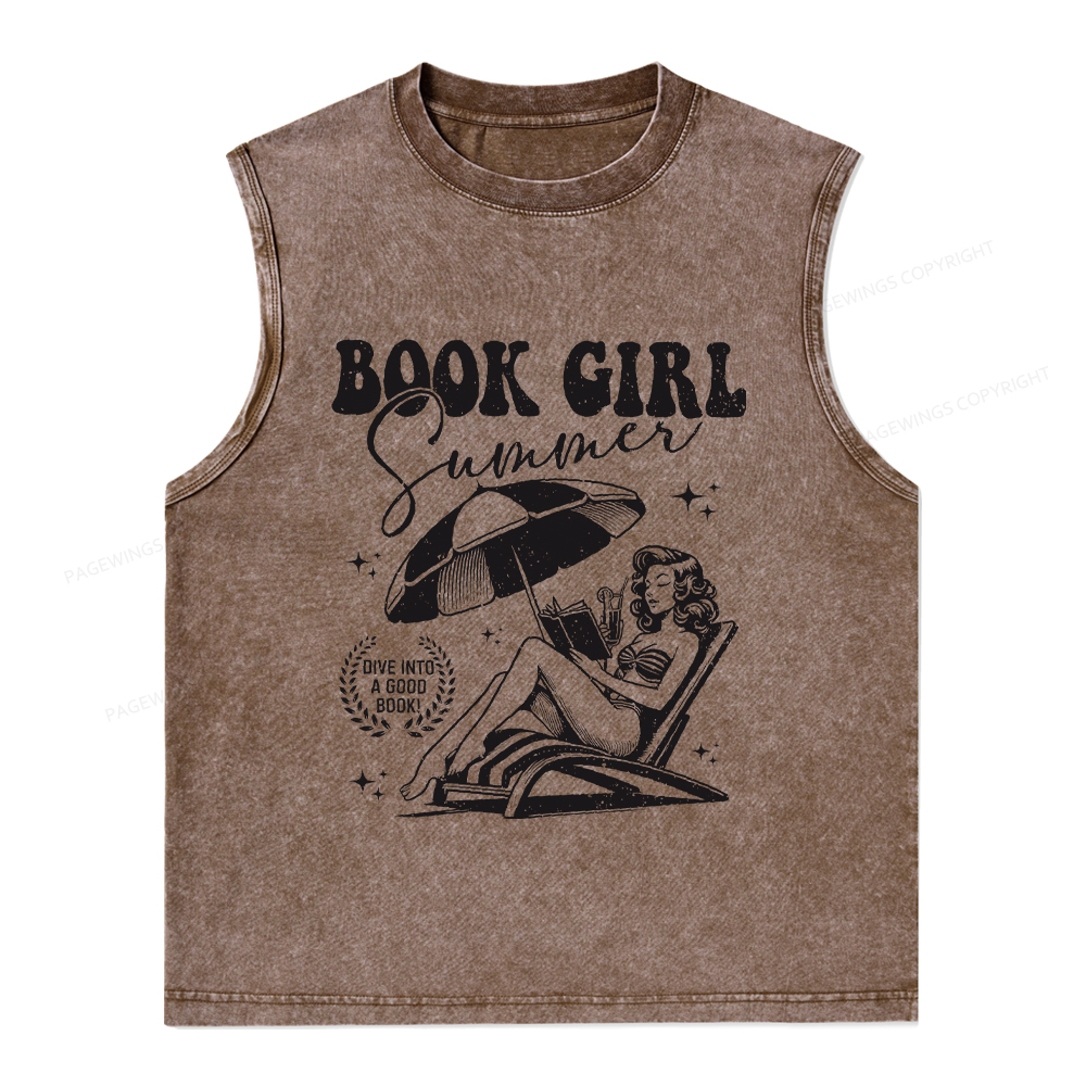 Pagewings Book Girl Summer Unisex Washed Tank Top