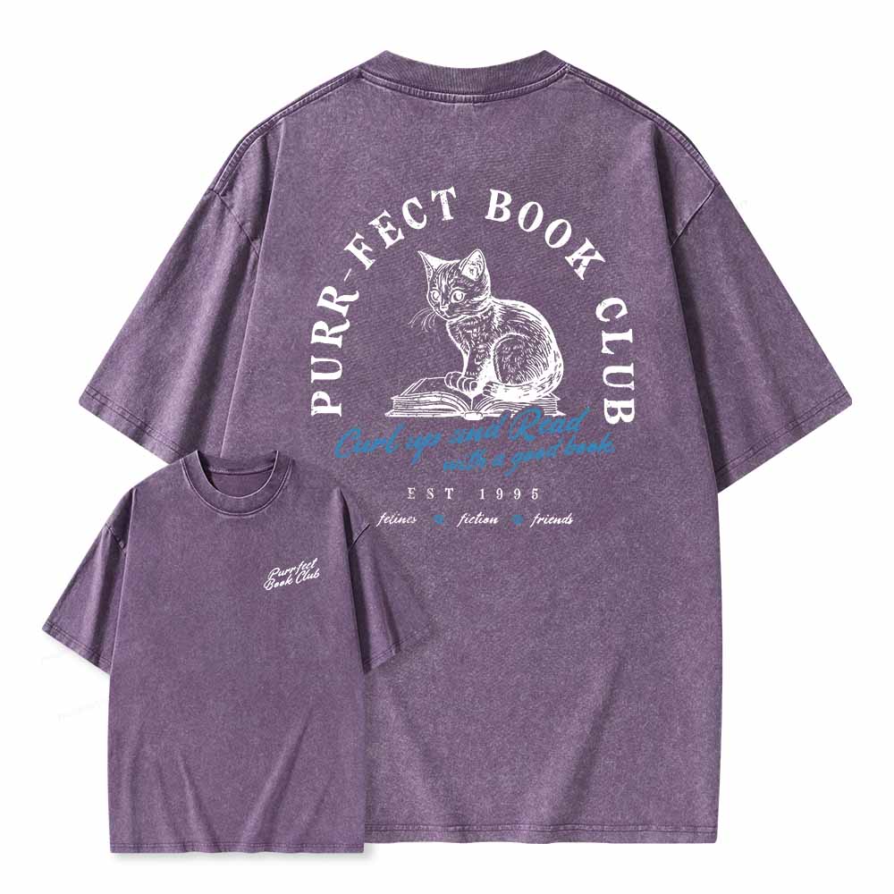 Pagewings  Book Club T-shirt For Cat Lovers Unisex Washed T-shirt