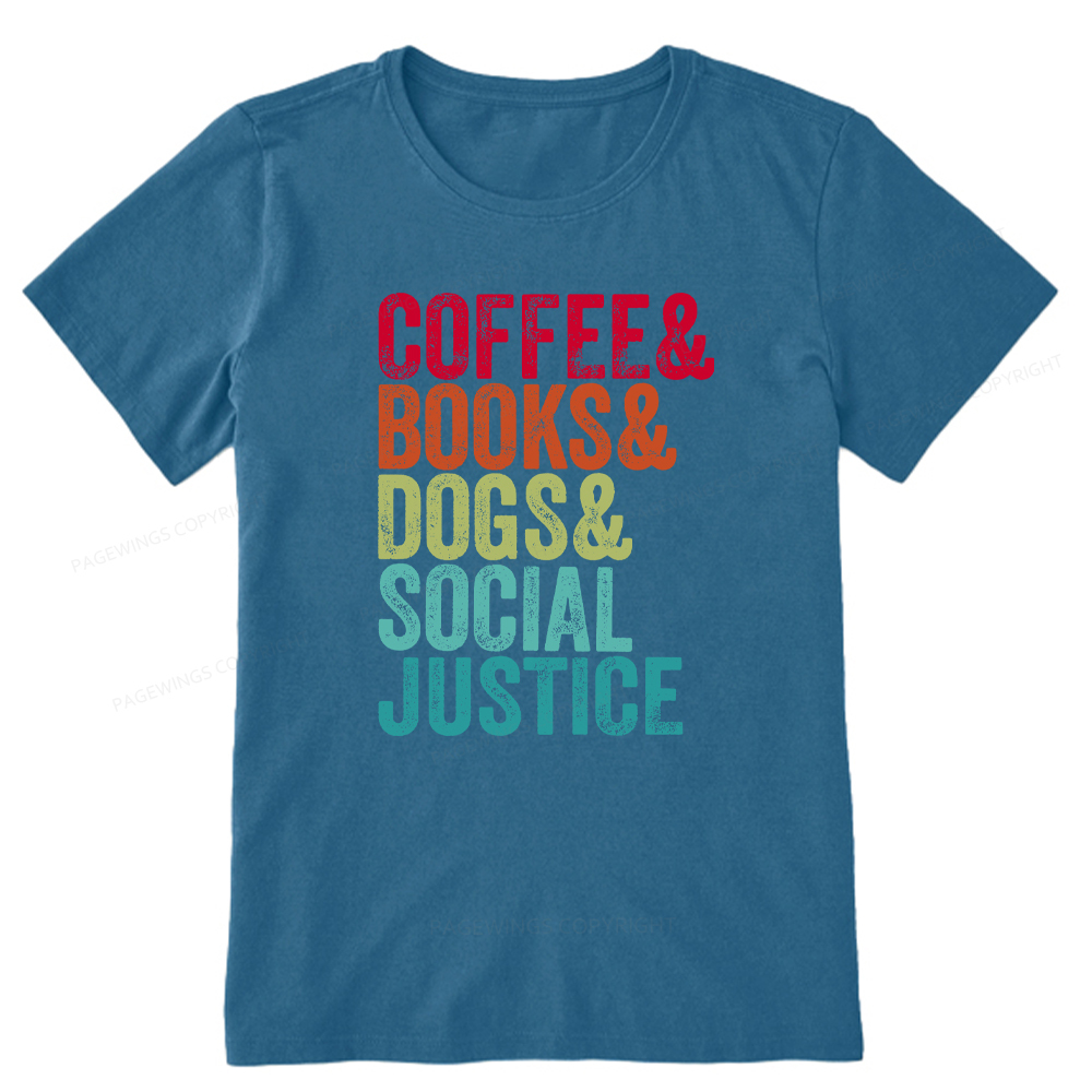 Pagewings Books Coffee Dogs Social Justice Unisex Classic T-shirt