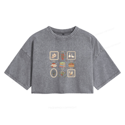 Pagewings Goose Reading Women's Washed Cropped T-shirt
