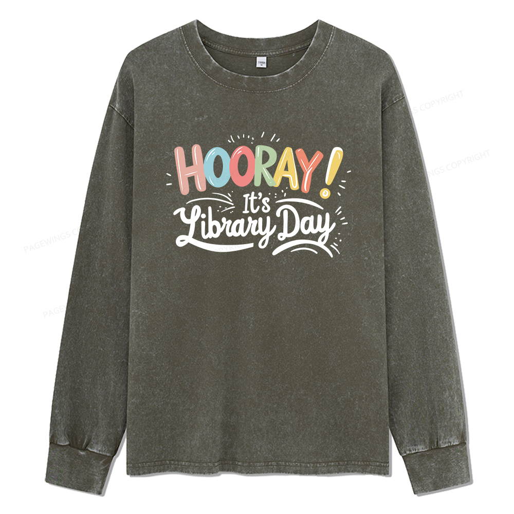 Pagewings Library Day Unisex Washed Long Sleeve T-shirt