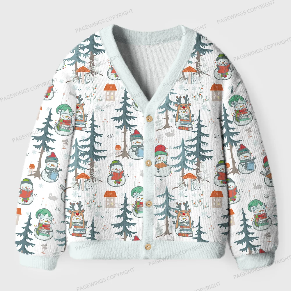 Pagewings  Winter Snowman  Unisex Ugly Cardigan Sweaters