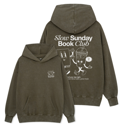 Pagewings Slow Sunday Book Club Unisex Washed Hoodie
