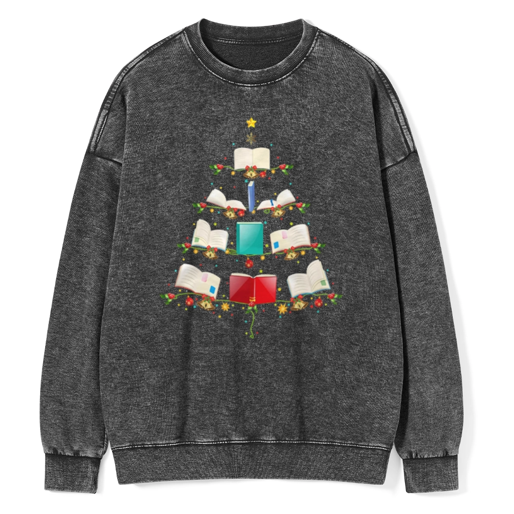 Pagewings Book Christmas Tree Unisex Washed Sweatshirt