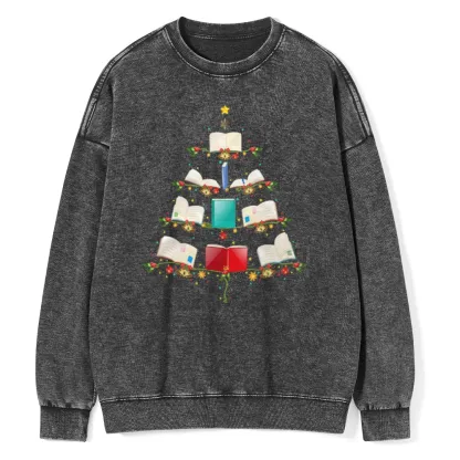 Pagewings Book Christmas Tree Unisex Washed Sweatshirt