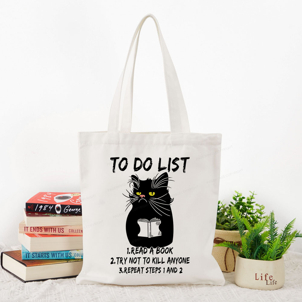 Pagewings Black Cat To Do List Tote Bag