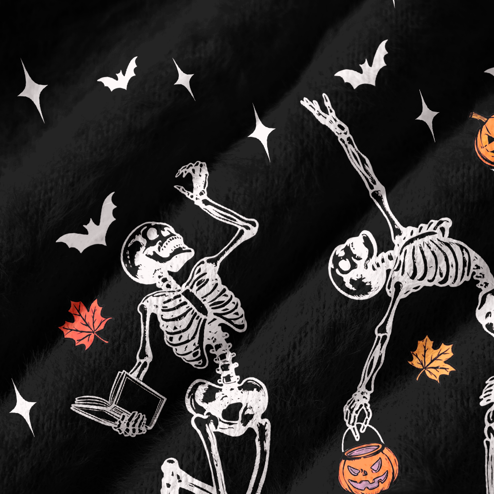 Pagewings Dancing Skeleton Off Shoulder Ugly Knit Sweater