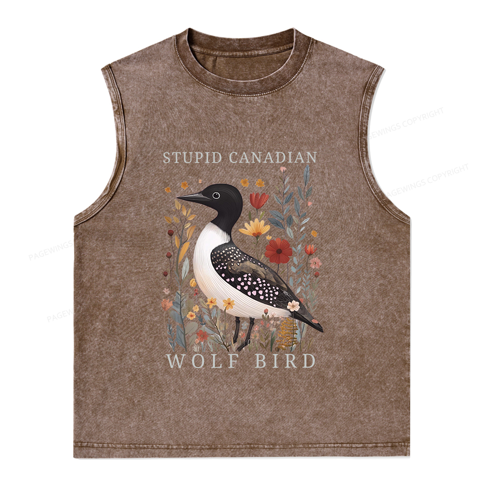 Pagewings Stupid Canadian Wolf Bird Unisex Washed Tank Top