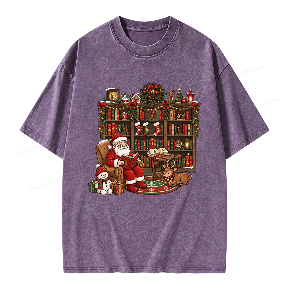 Pagewings Merry Christmas Book Lover Unisex Washed T-shirt