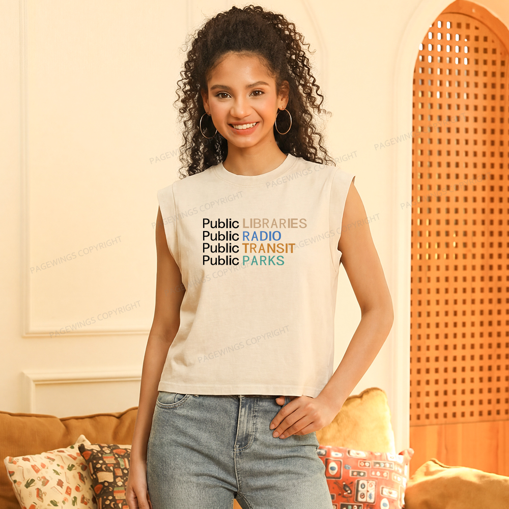 Pagewings Public Libraries Radio Transit Parks Women's Washed Tank Top
