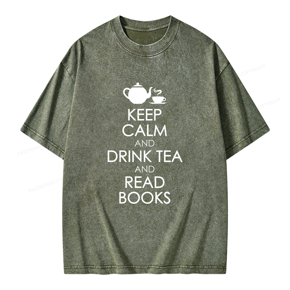 Pagewings Drink Tea Read Books Unisex Washed T-shirt