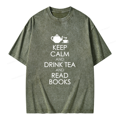 Pagewings Drink Tea Read Books Unisex Washed T-shirt