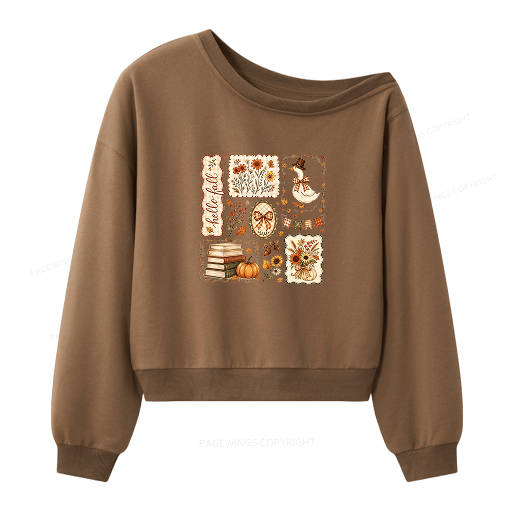 Pagewings Hello Fall Goose Women Off Shoulder Sweatshirt