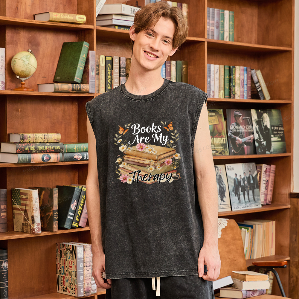 Pagewings Books Are My Therapy Unisex Washed Tank Top