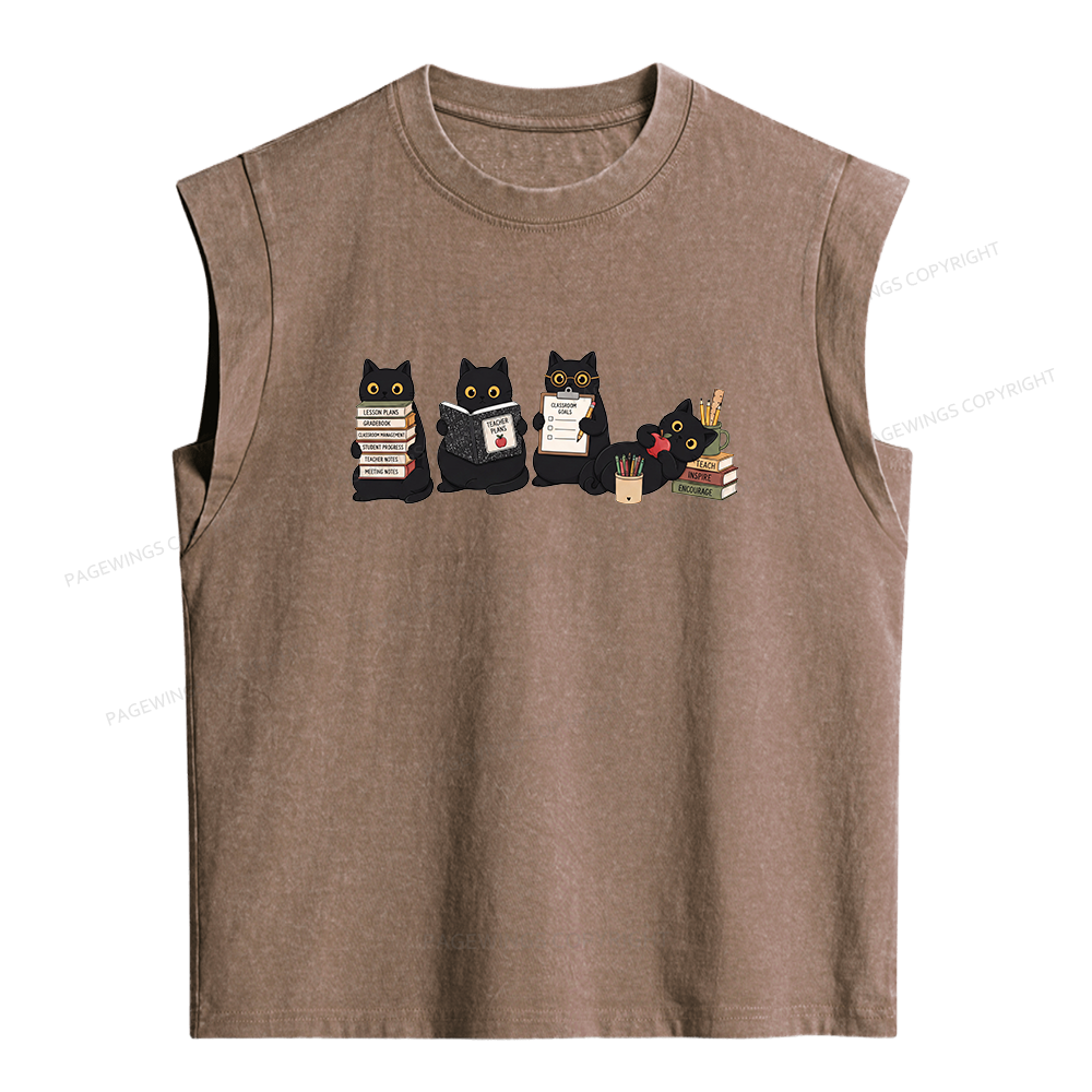 Pagewings Black Cat Teacher Women's Washed Tank Top