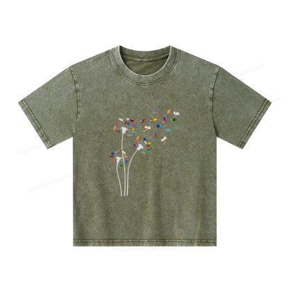 Pagewings Cute Dandelion Books Flower Fly Unisex Kids Washed T-shirt