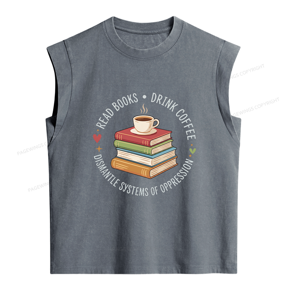 Pagewing Drink Coffee Read Books Women's Washed Tank Top