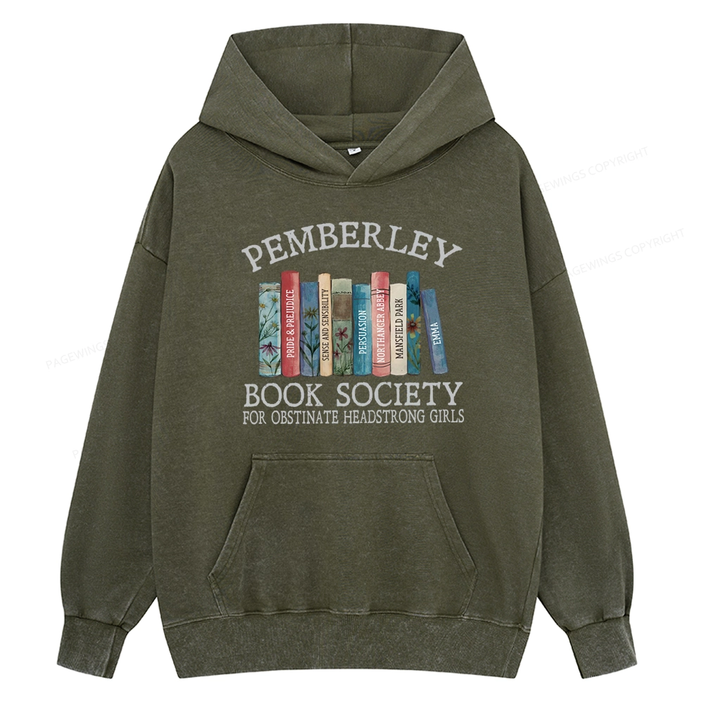 Pagewings Pemberley Book Society Unisex Washed Hoodie
