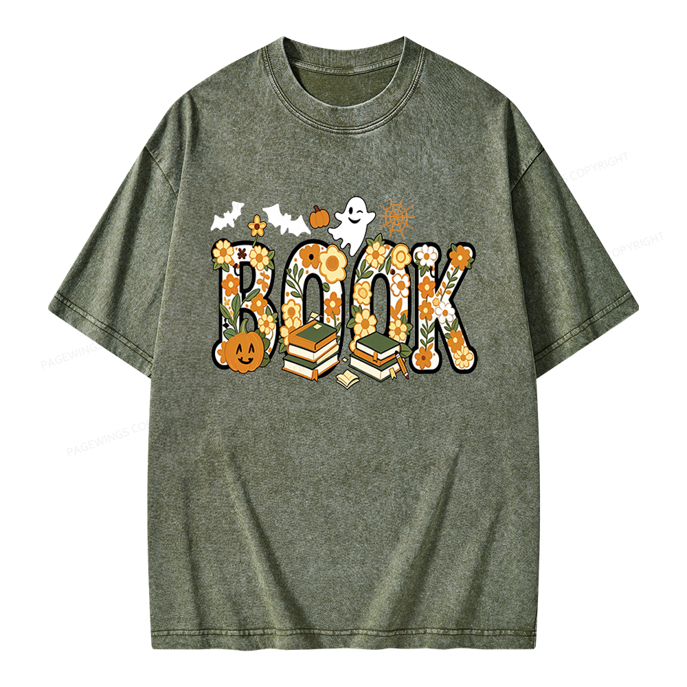 Pagewings Floral Boo Halloween Unisex Washed T-shirt