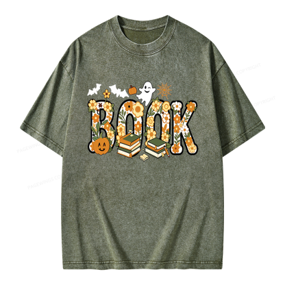 Pagewings Floral Boo Halloween Unisex Washed T-shirt
