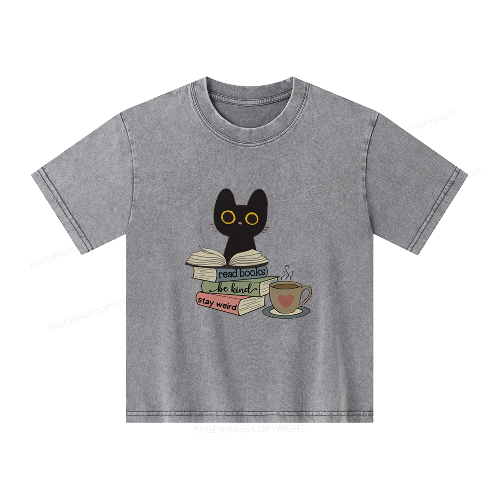 Pagewings Read Books Be Kind Stay Weird Unisex Kids Washed T-shirt