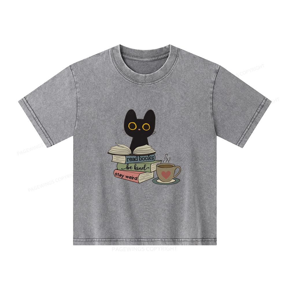 Pagewings Read Books Be Kind Stay Weird Unisex Kids Washed T-shirt