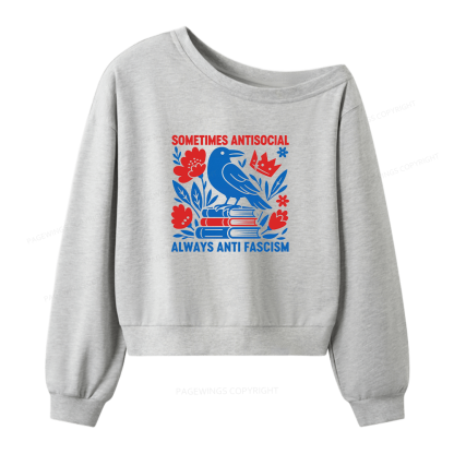 Pagewings Anti Fascism Women Off Shoulder Sweatshirt