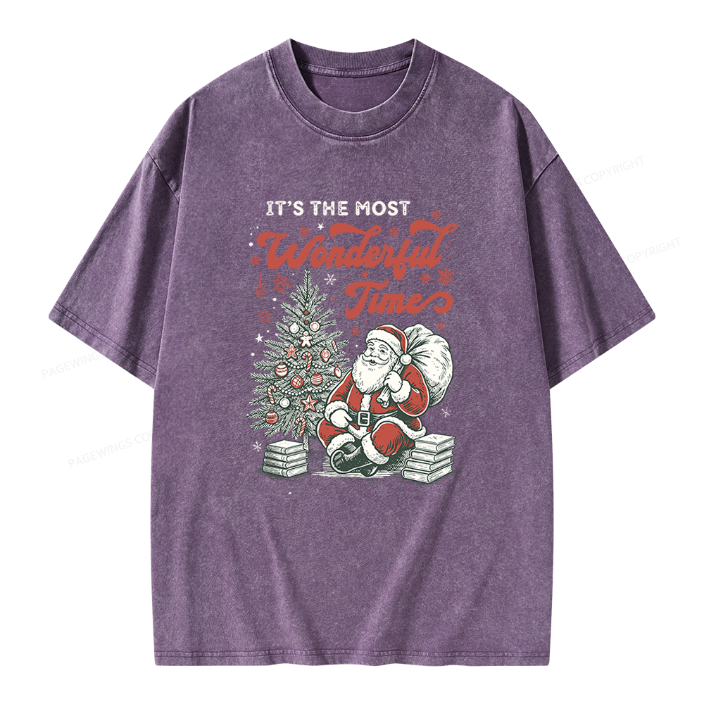 Pagewings Santa Christmas Unisex Washed T-shirt