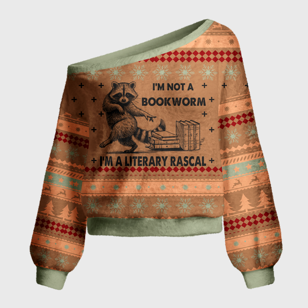 Pagewings I'm Not A Bookworm Off Shoulder Ugly Knit Sweater
