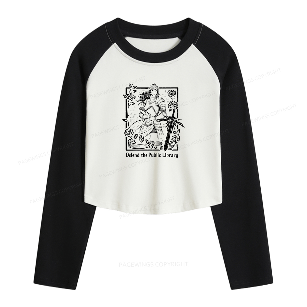 Pagewings Defend The Public Library Women Long Sleeve Crop Raglan T-shirt