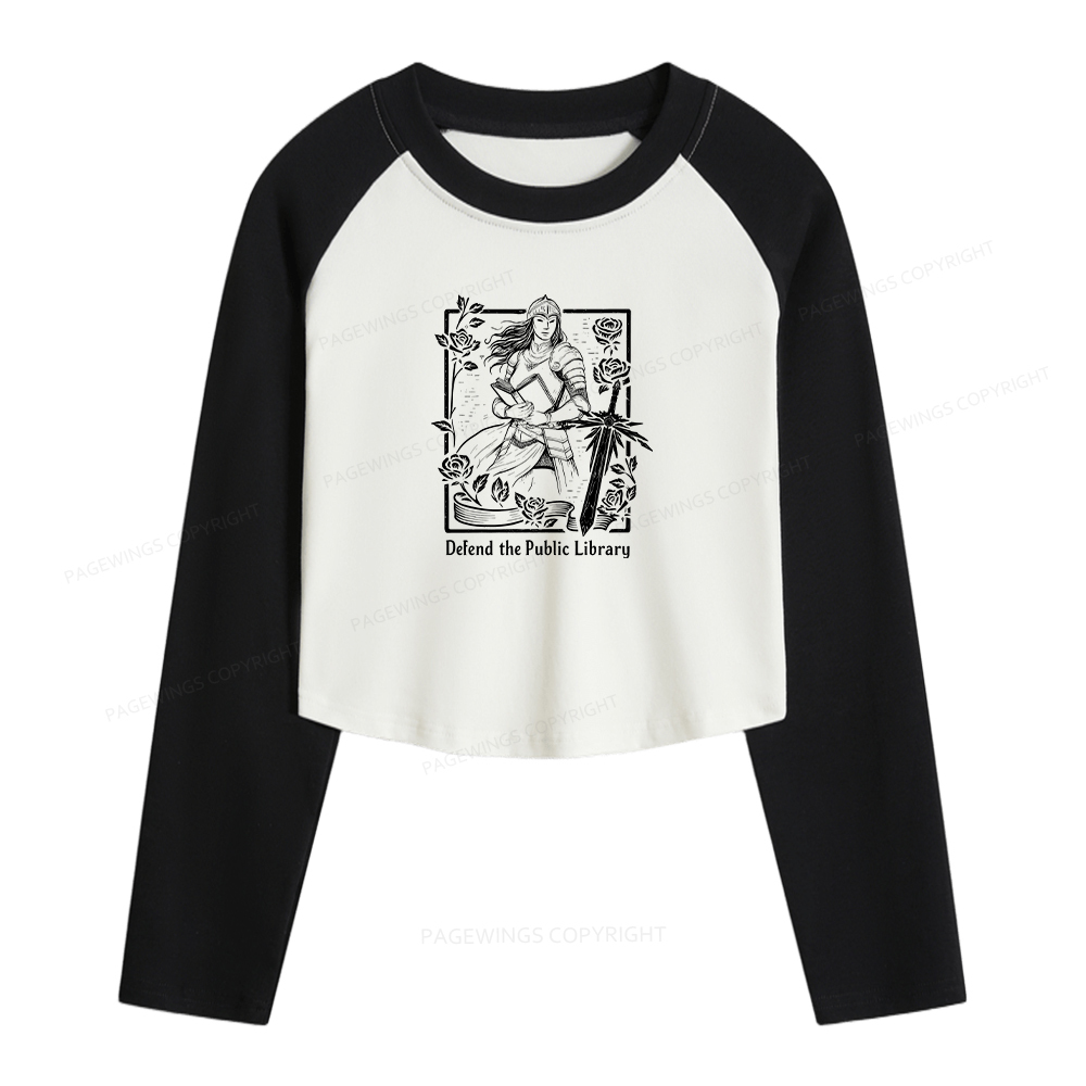 Pagewings Defend The Public Library Women Long Sleeve Crop Raglan T-shirt