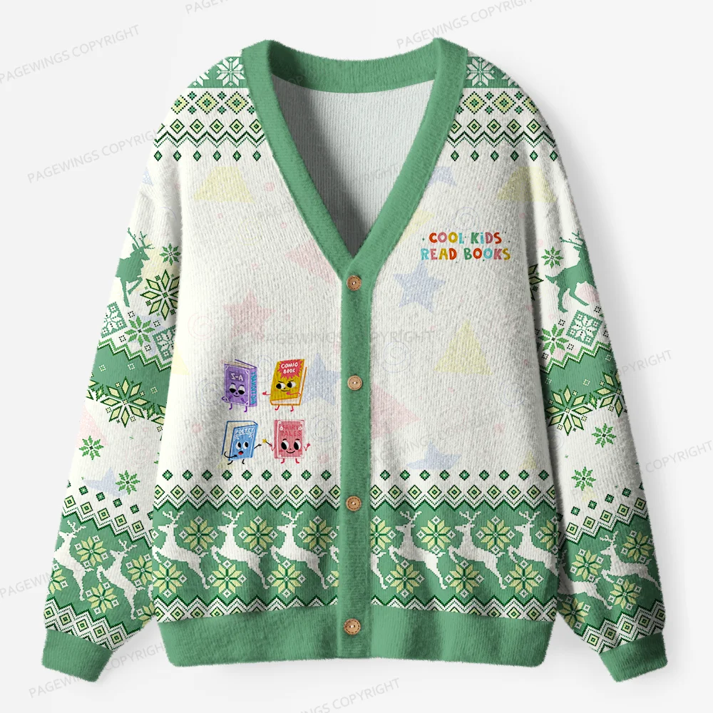 Pagewings Cool Kids Read Books Unisex Ugly Cardigan Sweaters