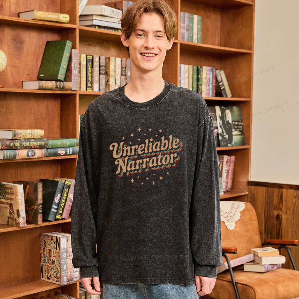 Pagewings Unreliable Narrator Unisex Washed Long Sleeve T-shirt
