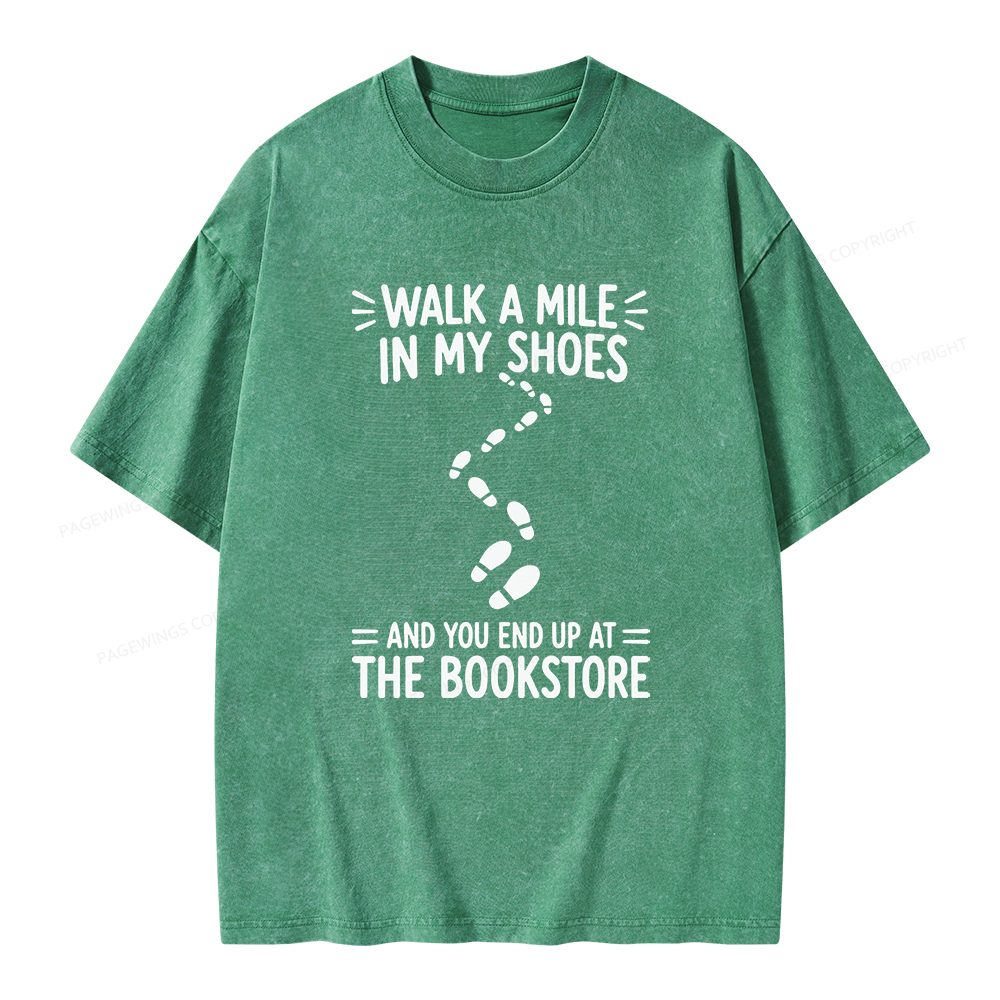 Pagewings Walk a Mile in My Shoes Bookstore Unisex Washed T-shirt