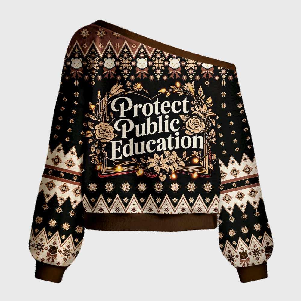 Pagewings Protect Public Education Off Shoulder Ugly Knit Sweater