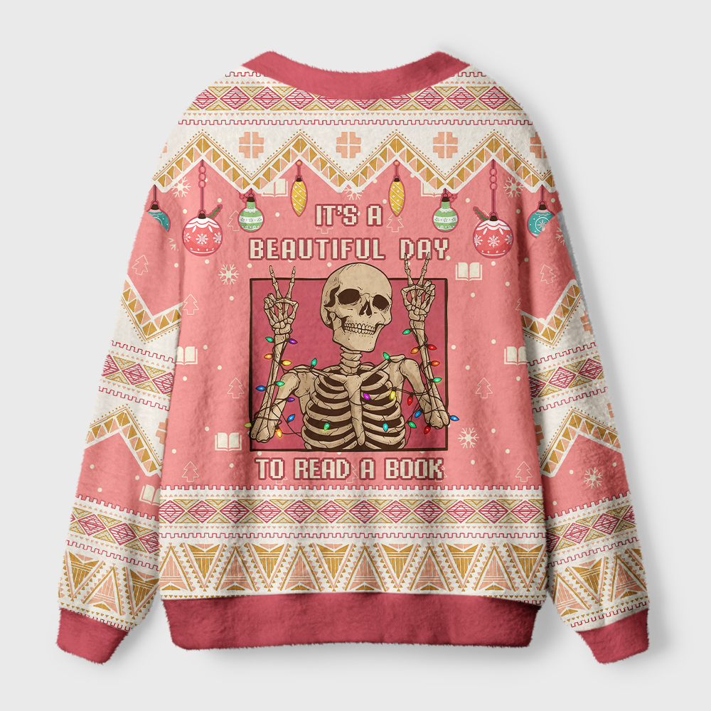 Pagewings It's A Beautiful Day To Read A Book Light Knit Unisex Cardigan Sweaters