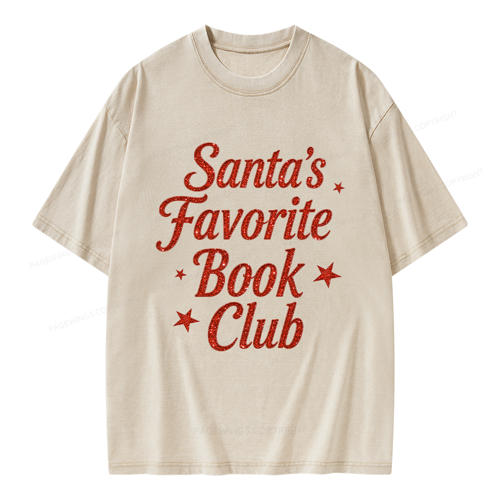 Pagewings Santa's Favorite Book Club Unisex Washed T-shirt