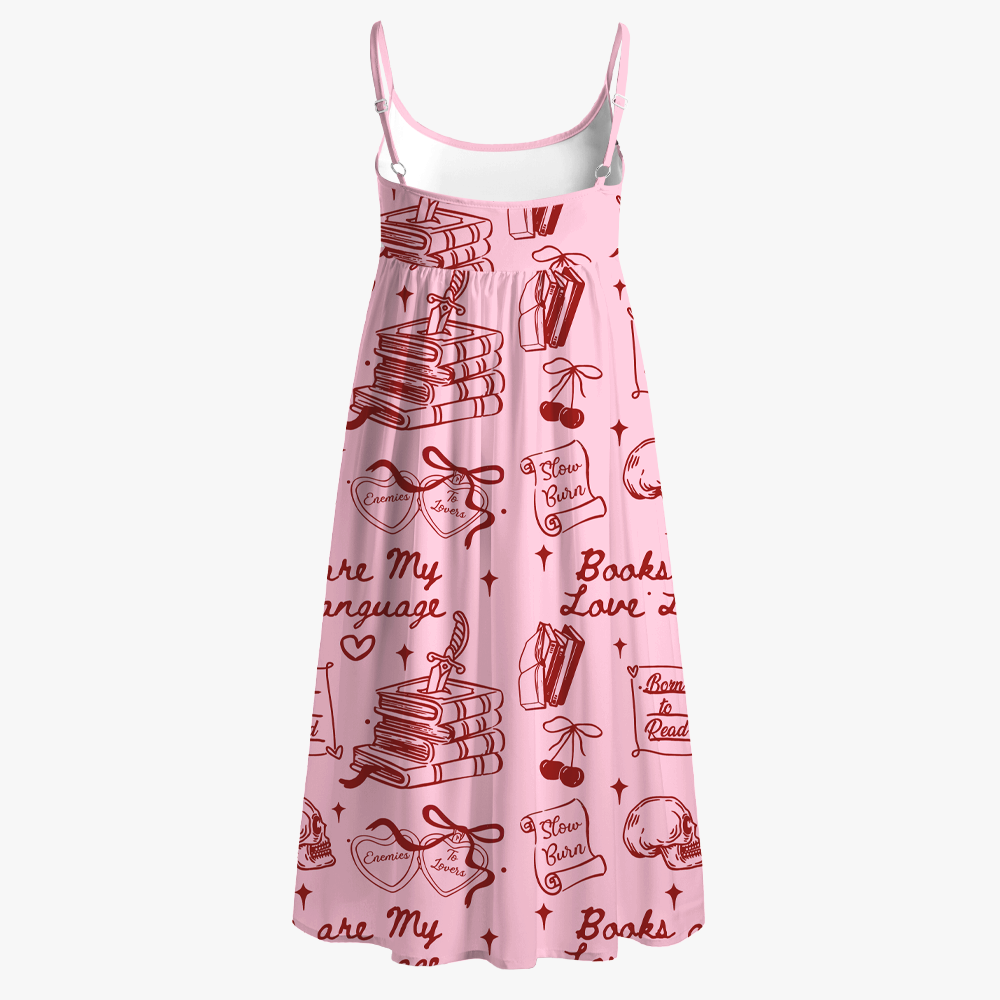Pagewings Books Are My Love Language Printed Spaghetti Strap Midi Sundress
