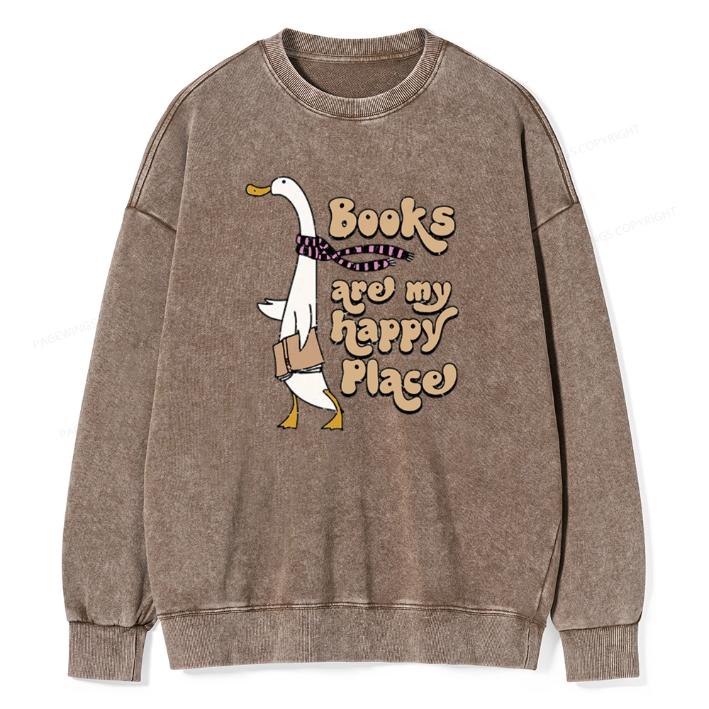 Pagewings Books Are My Happy Place Unisex Washed Sweatshirt