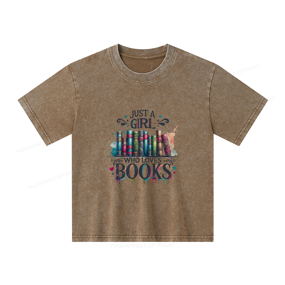 Pagewings Just A Girl Who Loves Books Unisex Kids Washed T-shirt