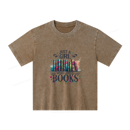 Pagewings Just A Girl Who Loves Books Unisex Kids Washed T-shirt