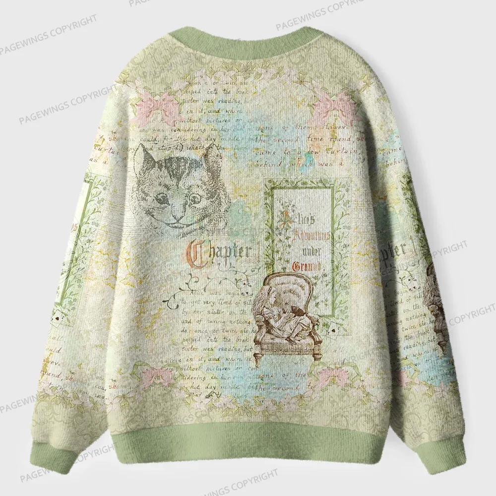 Pagewings  Vintage Cat And Book  Unisex Ugly Cardigan Sweaters