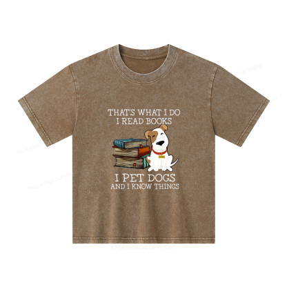 Pagewings What I Do I Read Books Pet Dogs Unisex Kids Washed T-shirt
