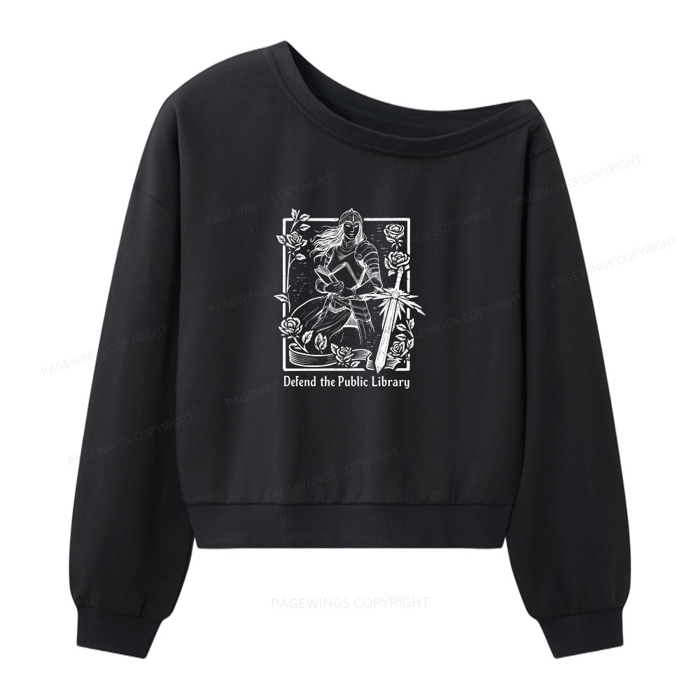 Pagewings Defend The Public Library Women Off  Shoulder Sweatshirt