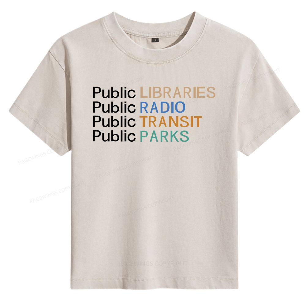 Pagewings Public Libraries Radio Transit Parks Women's Washed T-shirt