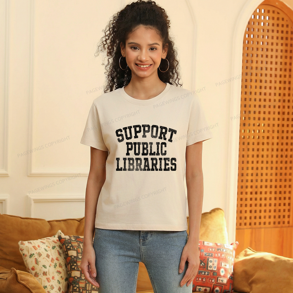 Pagewings Support Public Libraries Women's Washed T-shirt