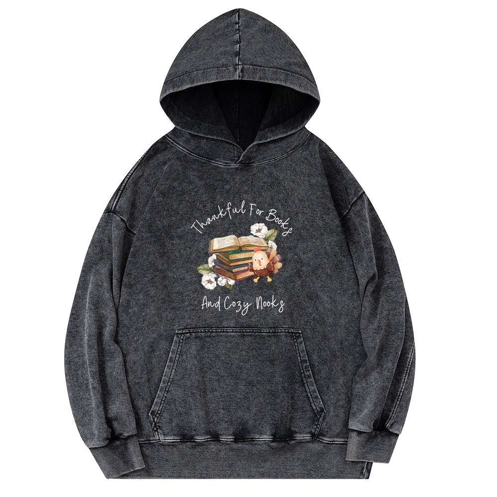 Pagewings Thankful For Books And Cozy Nooks Unisex Washed Hoodie